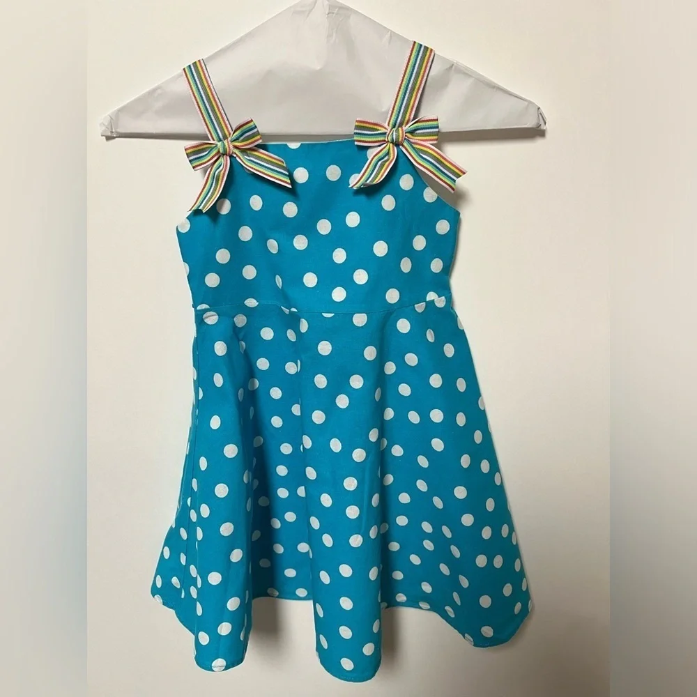JESSICA ANN TURQUOISE SLEEVELESS DRESS WITH WHITE DOTS SIZE 4